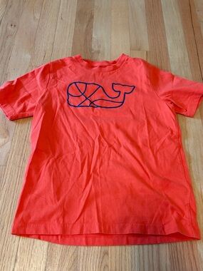 Vineyard Vines Kids Short Sleeve Tee in Bright Orange with Navy Whale Logo, 7